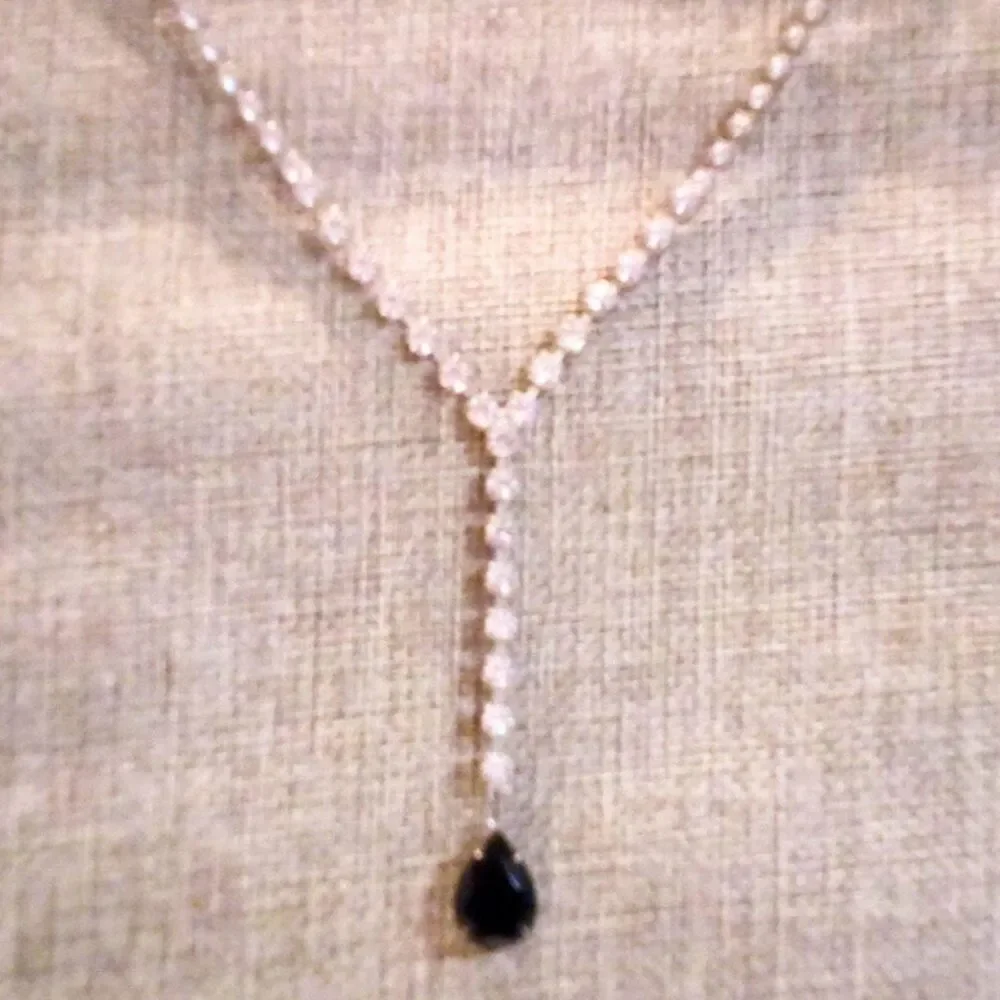 Vintage Rhinestone Y Drop Gold Tone Necklace